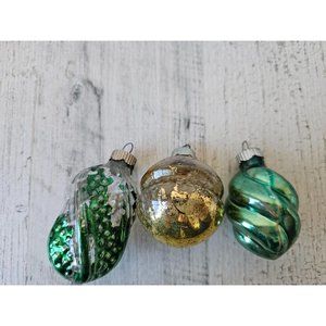 Radko vintage shiny brite green twist spiral gold mini Mercury glass ornament Xm